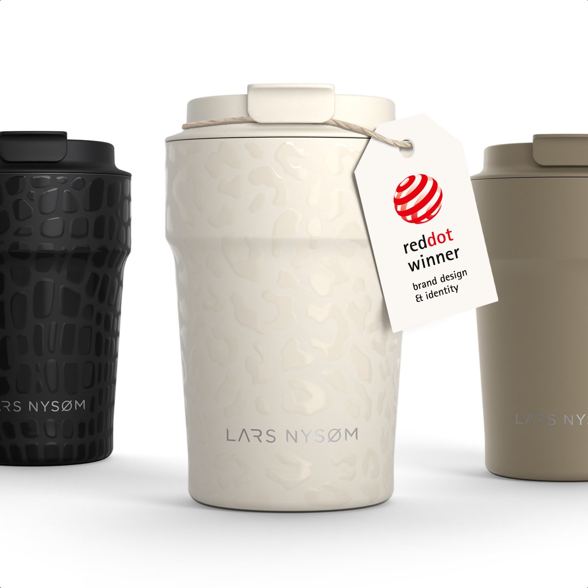 LARS NYSØM Bevægelse Thermos Coffee Mug-to-go 380ml - BPA-vrij met Isolatie - Lekvrije Roestvrijstalen Thermosbeker (Cream Beige/Leopard/Gloss)