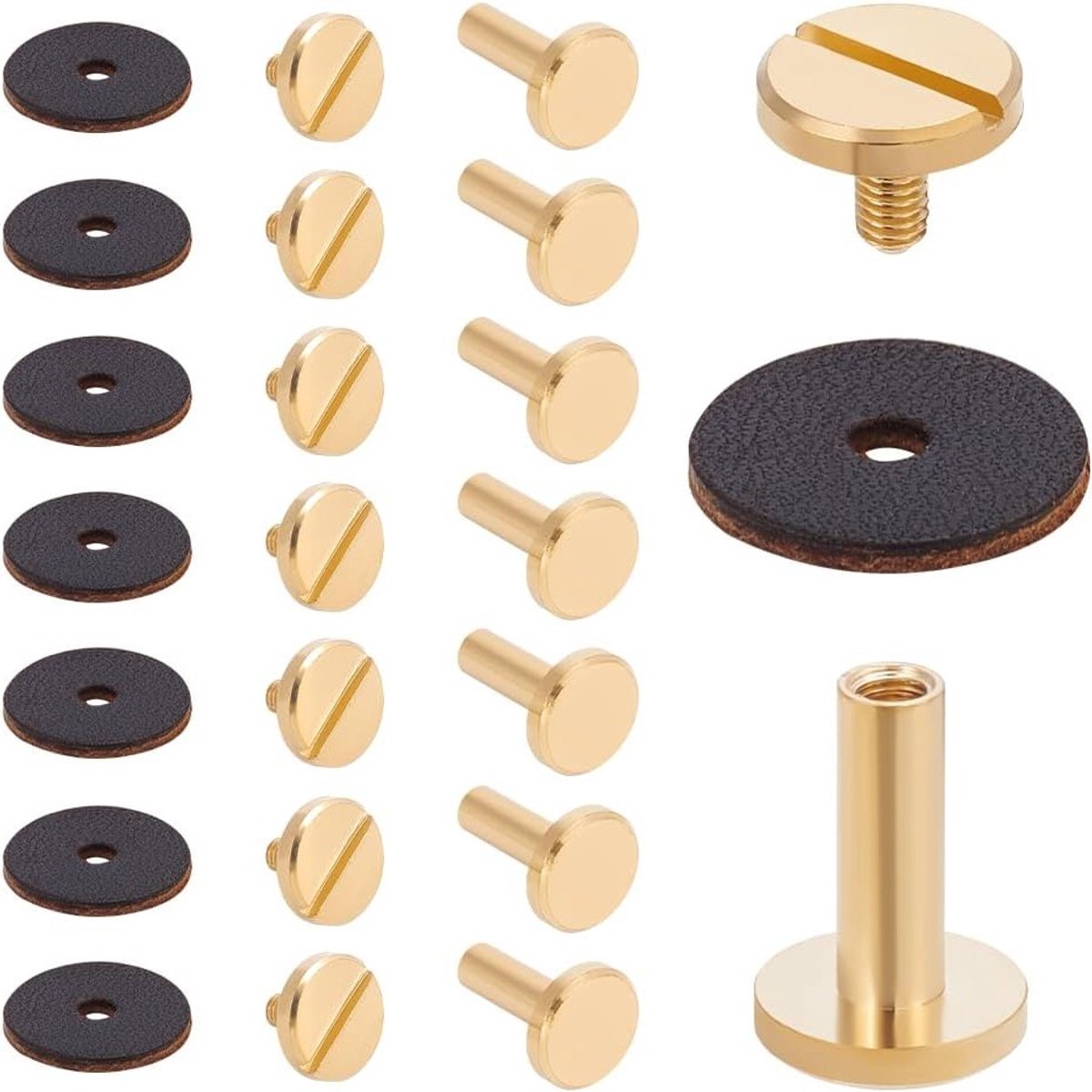 Set van 16 Suspender Lock en Snap Repair Kits met 20 Lederen Ringen voor Dames en Heren - Ideaal voor Leren Tuigen, Vesten en Tassen in Kokosnootbruin