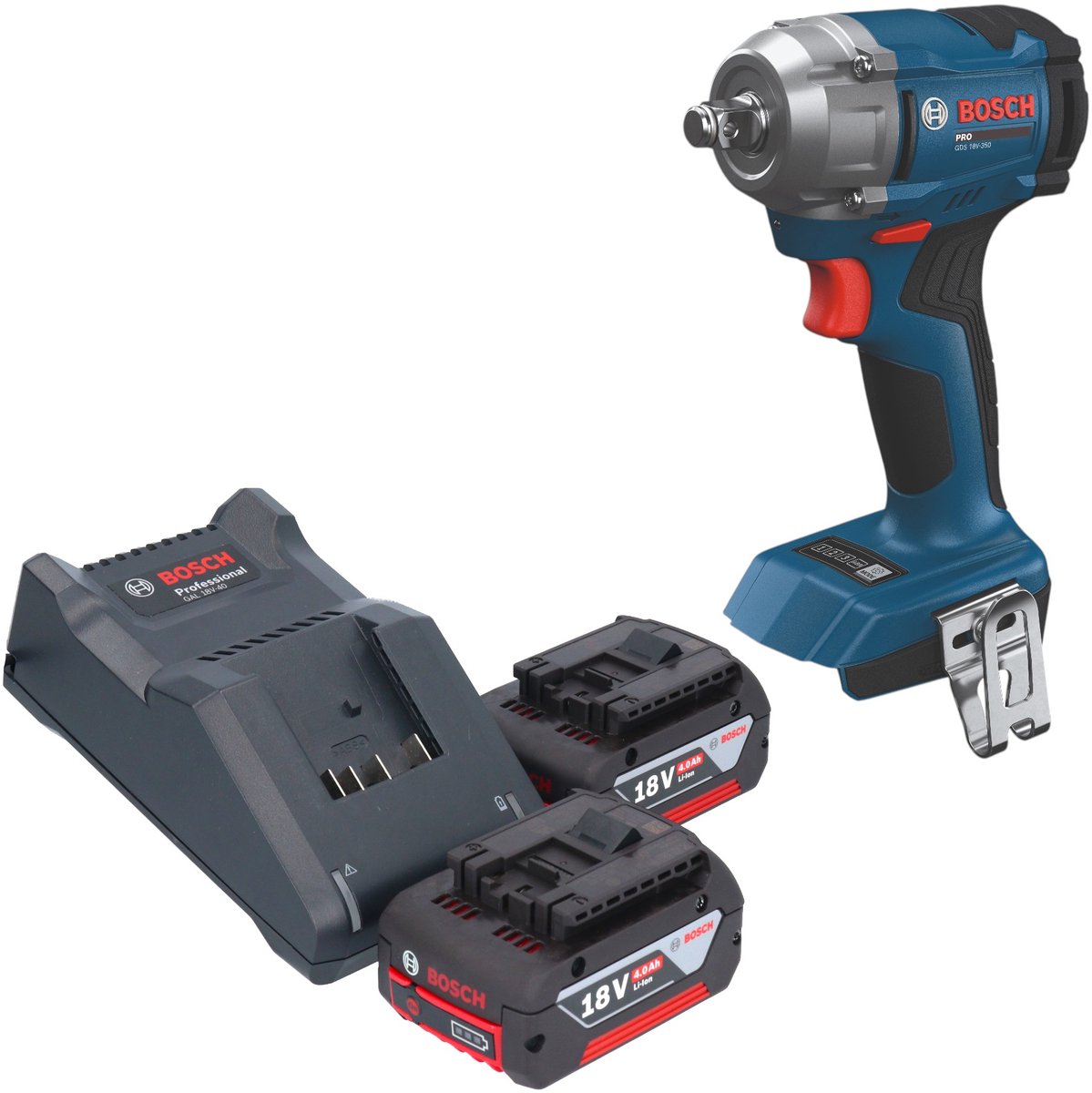 Bosch GDS 18V-350 Professional accu-slagschroevendraaier 18 V 350 Nm 1/2" borstelloos + 2x accu 4,0 Ah + oplader
