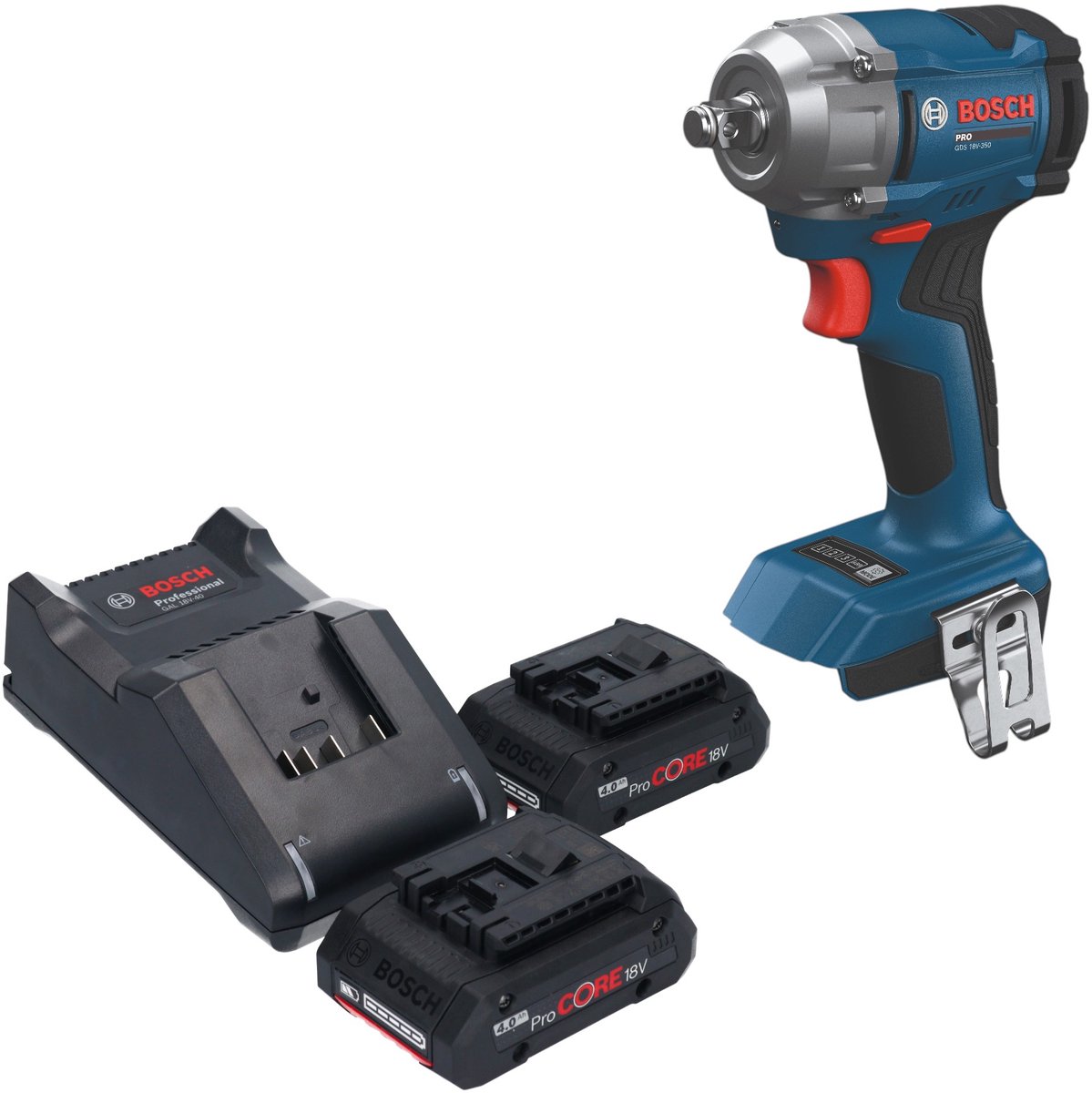 Bosch GDS 18V-350 Professional accu-slagschroevendraaier 18 V 350 Nm 1/2" borstelloos + 2x ProCORE-accu 4,0 Ah + oplader