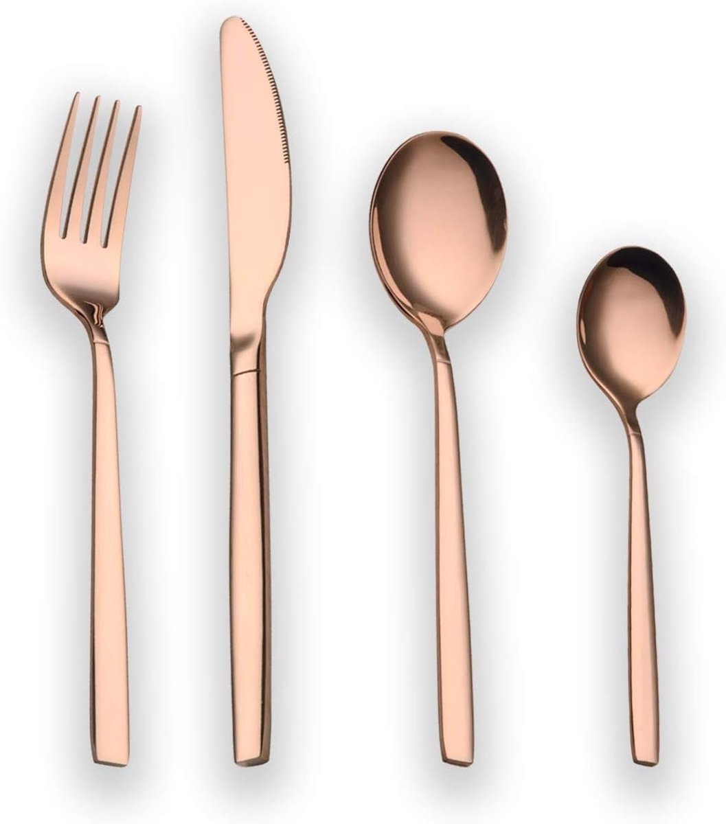24-delige Titanium Roze Gouden Bestekset van RVS, Koper Bestekset voor 6 Personen, Luxe en Duurzaam Bestek met Glanzende Afwerking