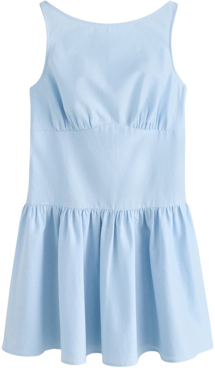 Next - Dames - Getailleerde mini-jurk met linnen - Blauw