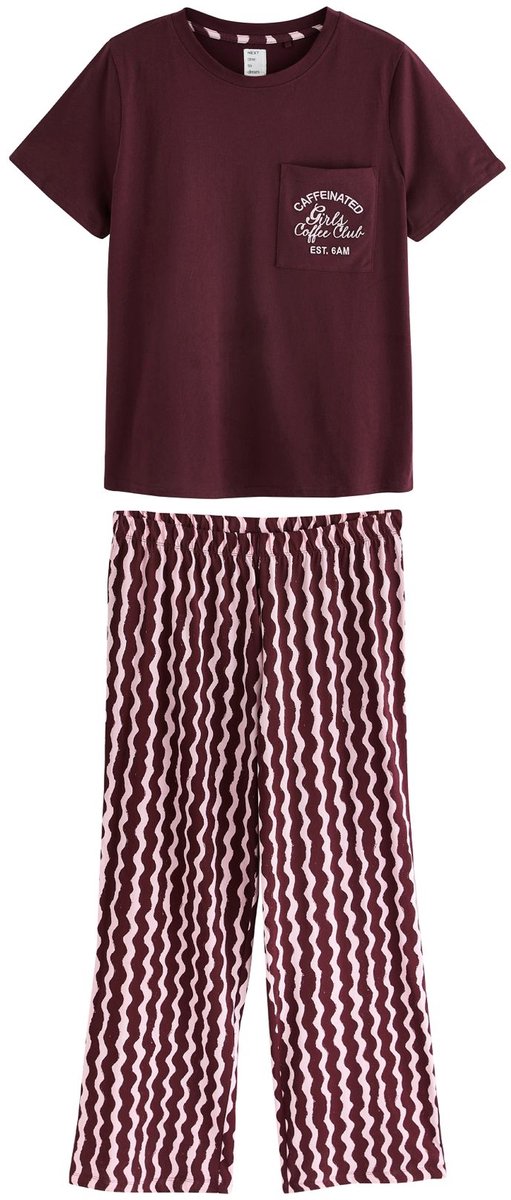 Next Dames - Pyjama met korte mouwen - Rood Burgundy Red/ Pink Wobbly Stripe
