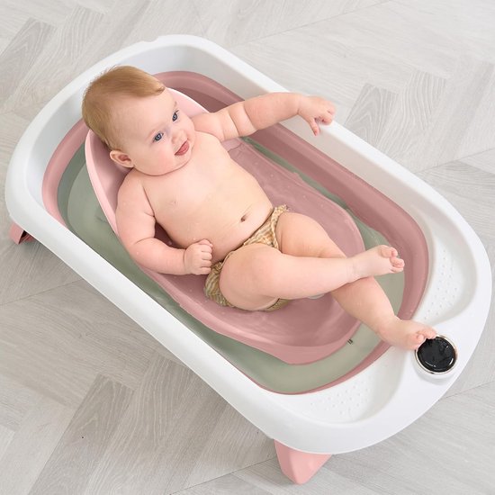 Opvouwbaar Baby Bad - Met Antislip Zitje en Digitale Thermometer - Veilig Babybadje Voor Pasgeborenen Tot 3 Jaar - Inklapbaar Babybad Met Temperatuurcontrole - Roze van Merkloos — afbeelding 2