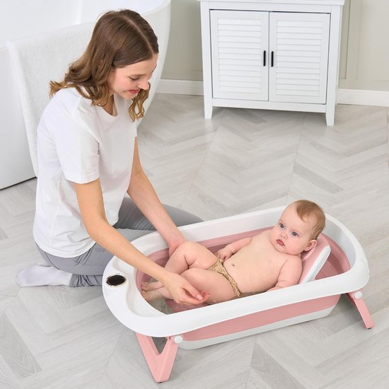 Opvouwbaar Baby Bad - Met Antislip Zitje en Digitale Thermometer - Veilig Babybadje Voor Pasgeborenen Tot 3 Jaar - Inklapbaar Babybad Met Temperatuurcontrole - Roze van Merkloos — afbeelding 3