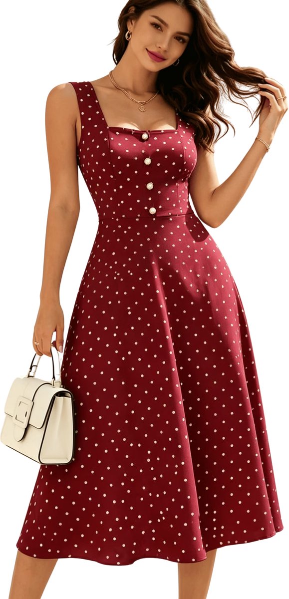 Currero Zomerjurk Dames Zomerjurken Volwassenen Vrouwen Midi Jurk Ibiza Stijl Sundress Dress Witte Vlek L Rood