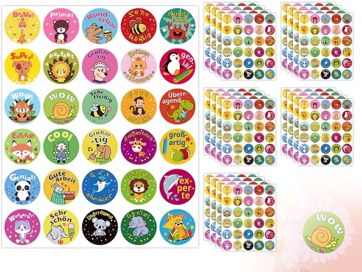Solidchoice- Beloningsstickers 600 stuks - Motivatiestickers - Zelfklevende Stickers - Dieren Stickers - Beloningssysteem - Geschikt voor Kinderen