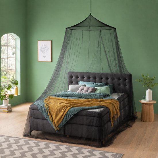 Zavelo Moustiquaire Grande avec Anneau de Tension Extra Large Zwart - XXL Double Moustiquaire - Moustiquaire 2 personnes - Moustiquaire de Voyage Ronde - Moustiquaire avec Sac de Voyage et Cordon de Suspension