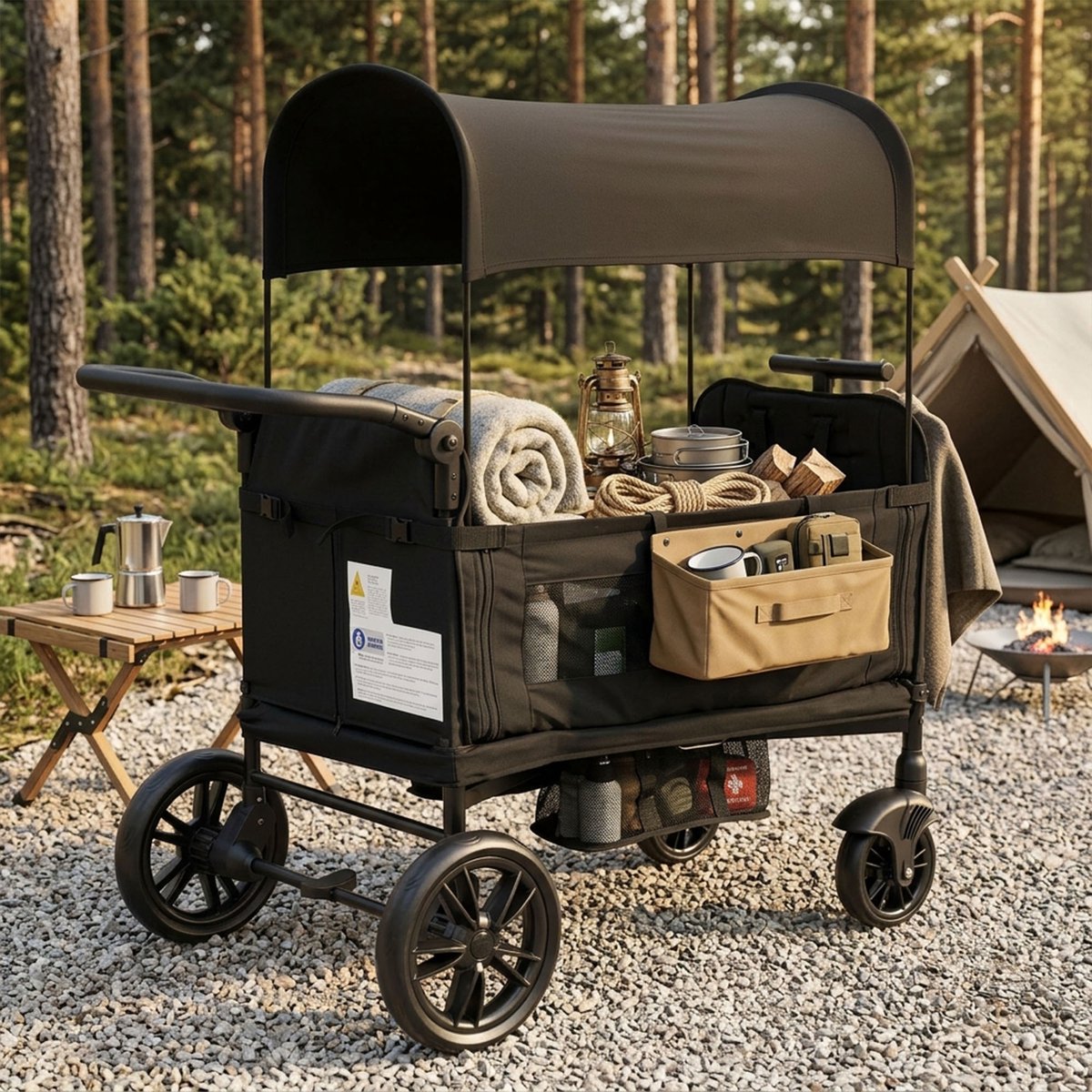Dubbele kinderwagen - Tweeling buggy - Inklapbare kinderwagen - Opvouwbare tweelingwagen - Buggy met zonnekap en dienblad - 5-punts veiligheidsgordel, verstelbare handgreep - Metaal en Stof - 22×66×122 cm - Geschikt voor 2 kinderen - Zwart — cadeau in Cadeau-ideeën - foto 5