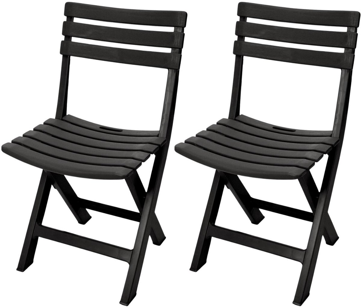 Klapstoel binnen/buiten - 2x - antraciet - 42 x 80 cm - stevig kunststof - bijzetstoelen -