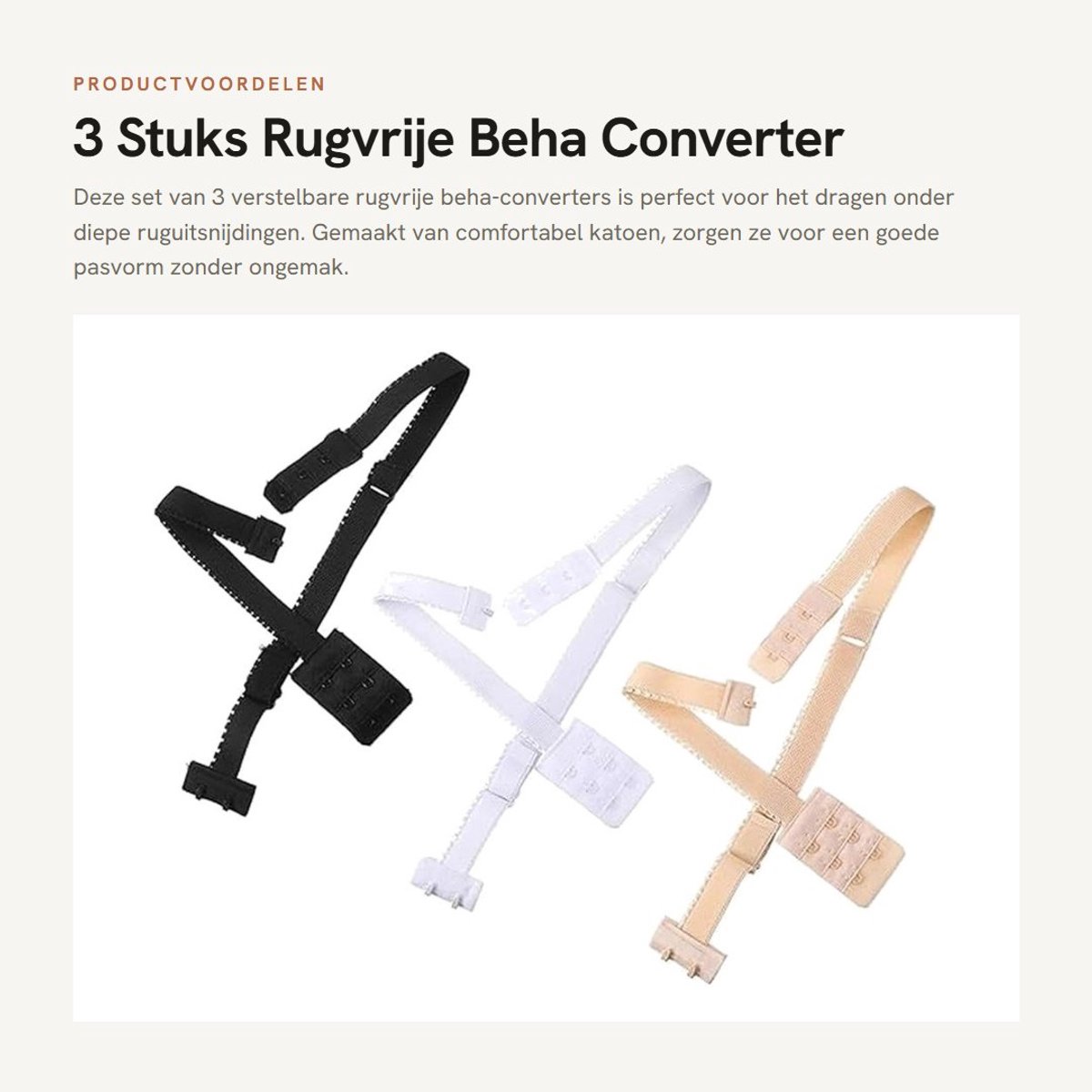 Dailygoods- Beha-Converter - 3 Stuks - Verstelbare Rugvrije BH-Bandverlenging - Comfortabele Pasvorm - Katoen - Perfect voor Bruiloften/Feesten