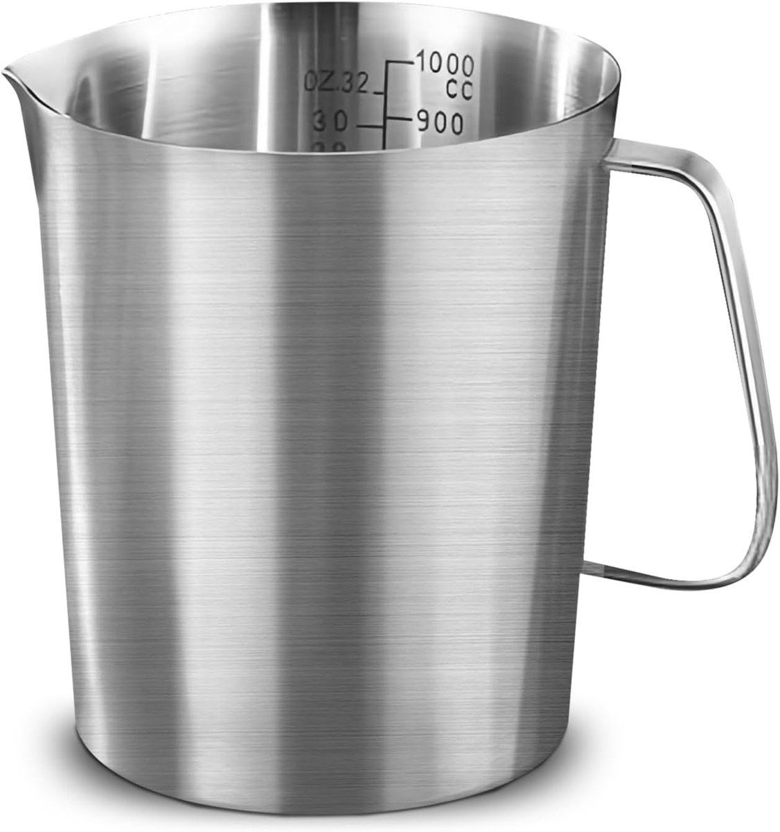 Maatbeker 1L - Roestvrij staal - Nauwkeurige maateenheden - Ergonomische handgreep - Voor Thuis, Keuken, Restaurant