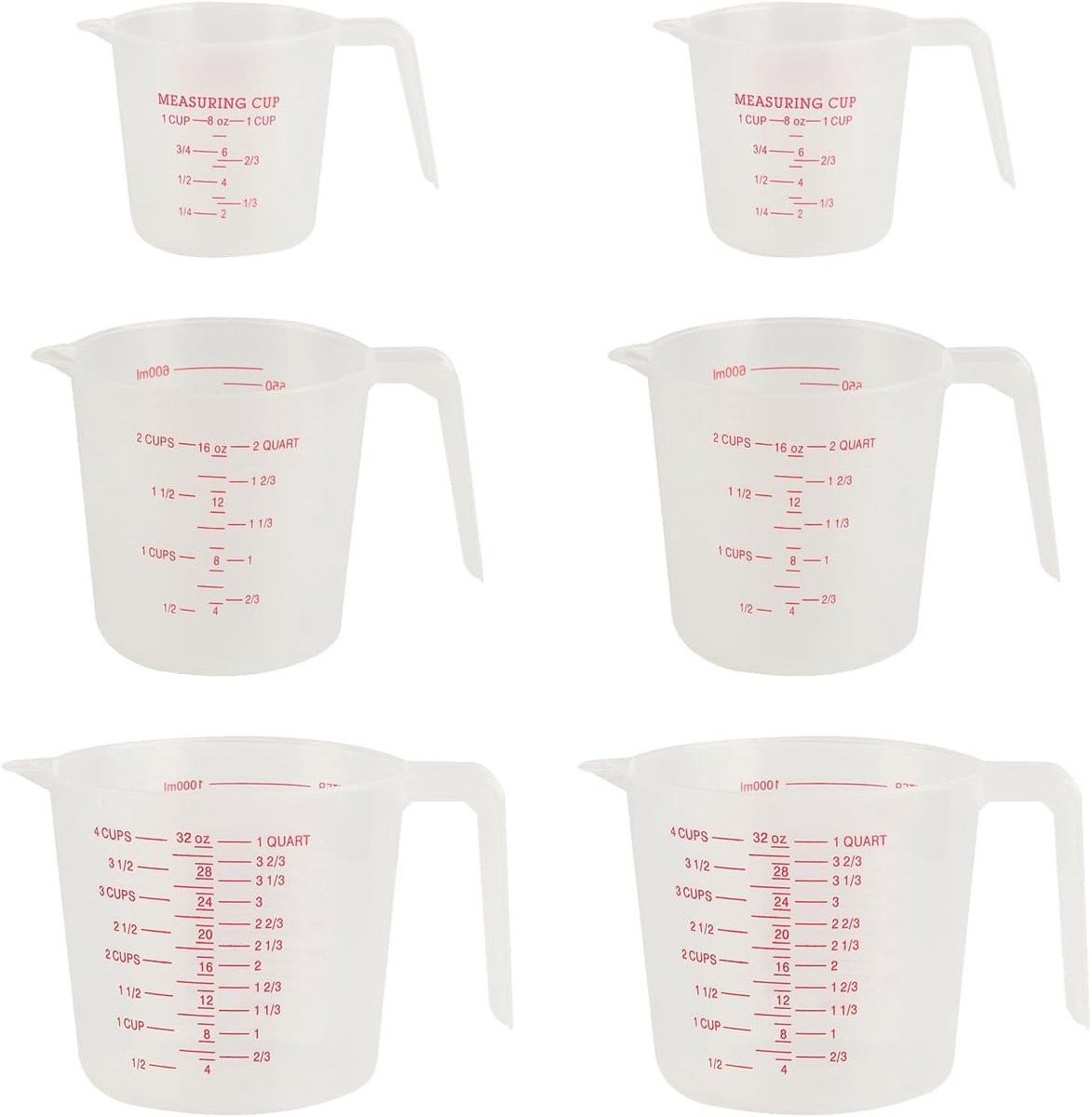 Set van Stapelbare Maatbekers - Transparant Kunststof - Hittebestendig - Nauwkeurige Markeringen - Voor Keuken en Laboratorium