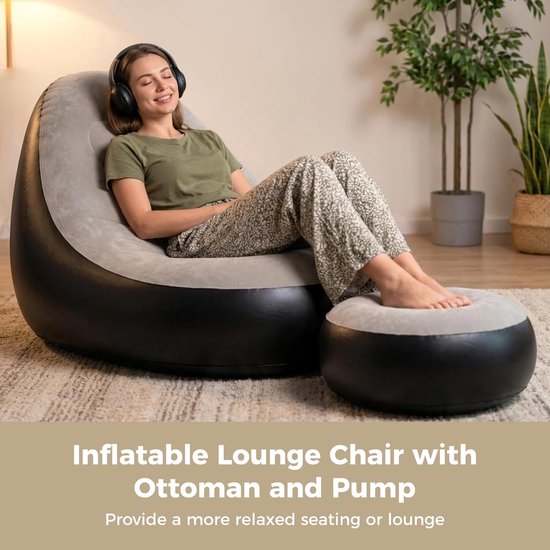 Opblaasbare relaxfauteuil - Opblaasbare bank voor volwassenen - Met voetenbankje en luchtpomp - Ergonomisch - Geschikt voor woonkamers, slaapkamers, kamperen, picknicks en het strand — afbeelding 5