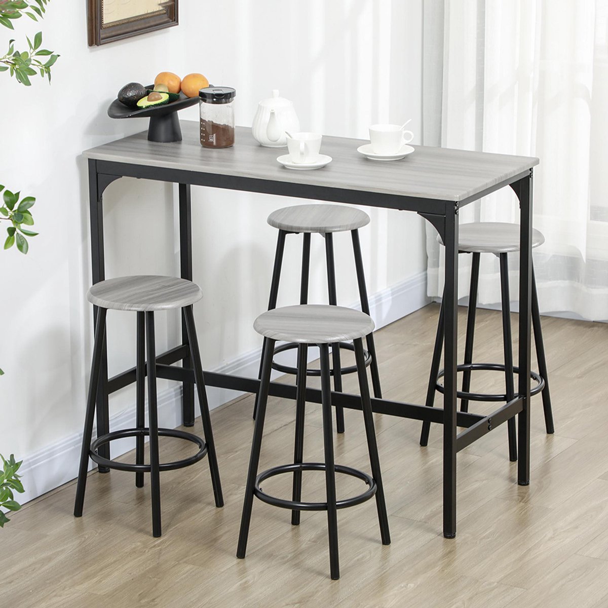 Pugsdrly Barmeubelset - 5-delig (tafel & 4 krukken) - industrieel design - compact en rustiek