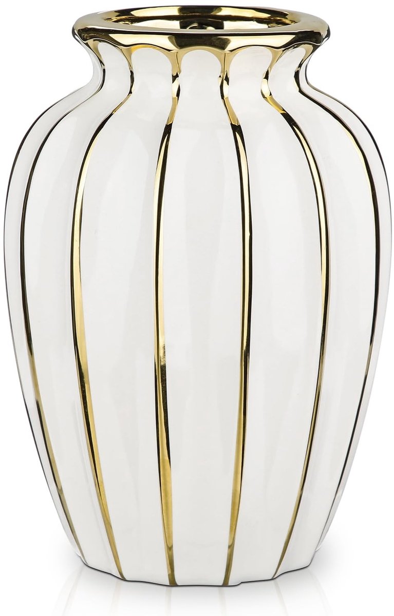 Dailygoods - Oairse Moderne Vaas voor Bloemen 20 cm Goud Wit Keramische Bloem Vaas Voor De
