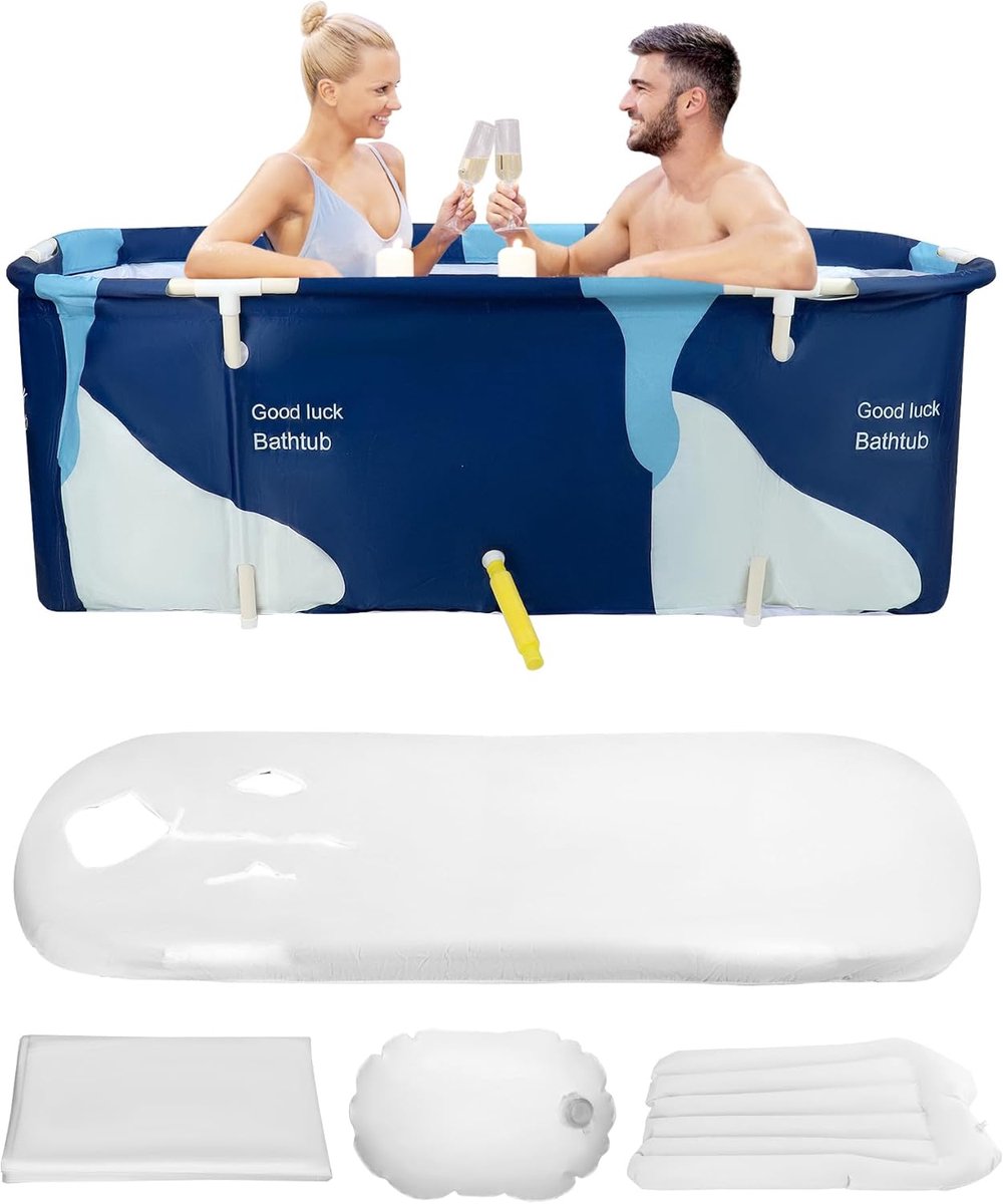 SnelShoppen - Grote draagbare badkuip 140 cm x 60 cm x 55 cm, opvouwbare plastic badkuip voor volwassenen, spabad voor thuisbaden, camping en tuin