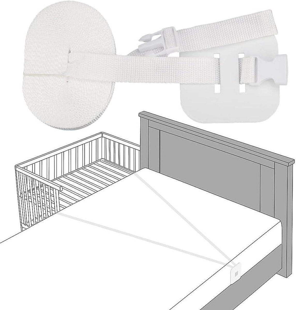 Fixatieband Ledikant - Verbindingsriem Baby - Veilig Slapen - Universeel Compatibel - 8 Meter Lengte - Grijs