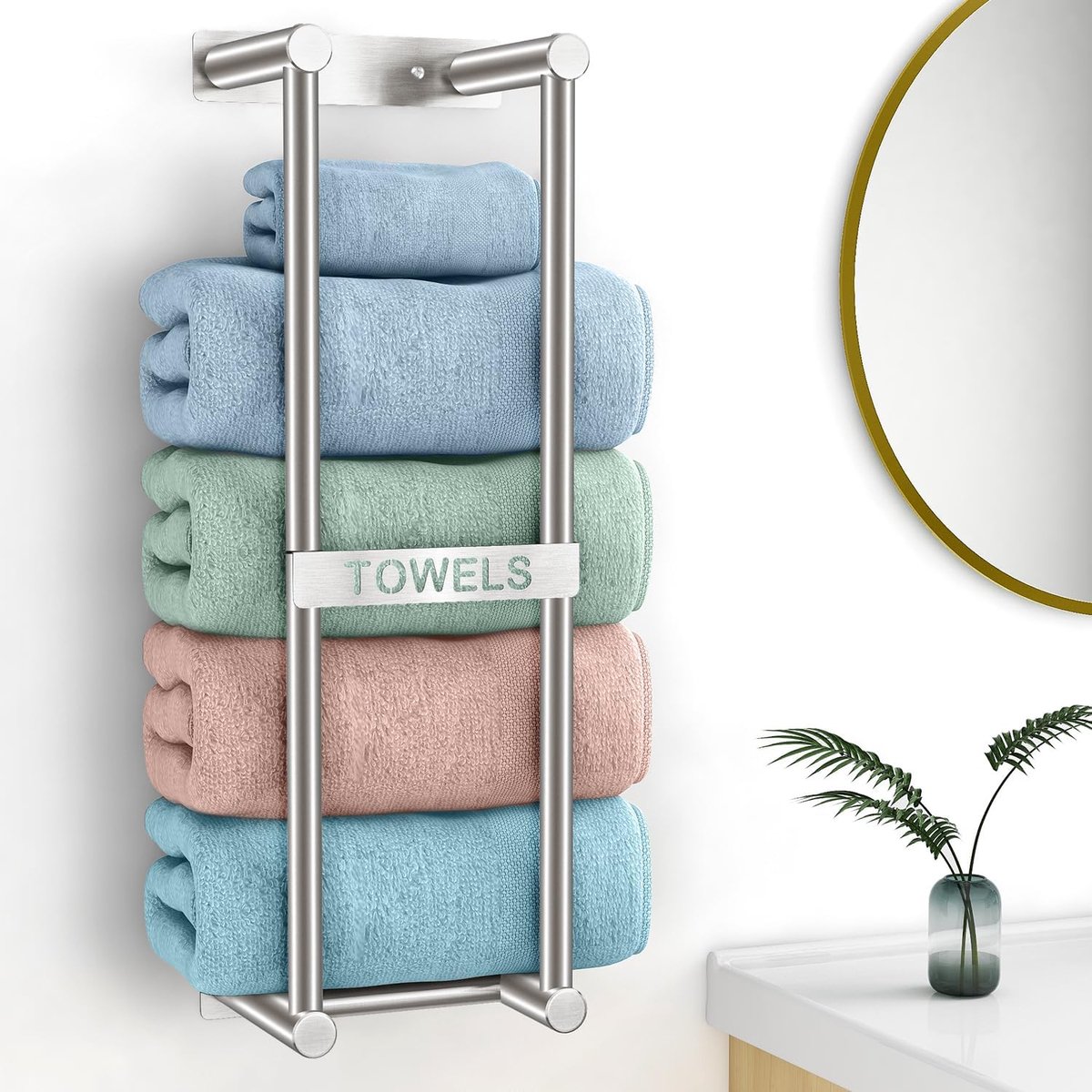 SnelShoppen - Handdoekenrek Muur Zilver 56cm Hoog | Badhanddoekhouder Wandmontage voor Kleine Badkamer | Gastenhanddoekhouder van Metaal 56 x 19 x 14