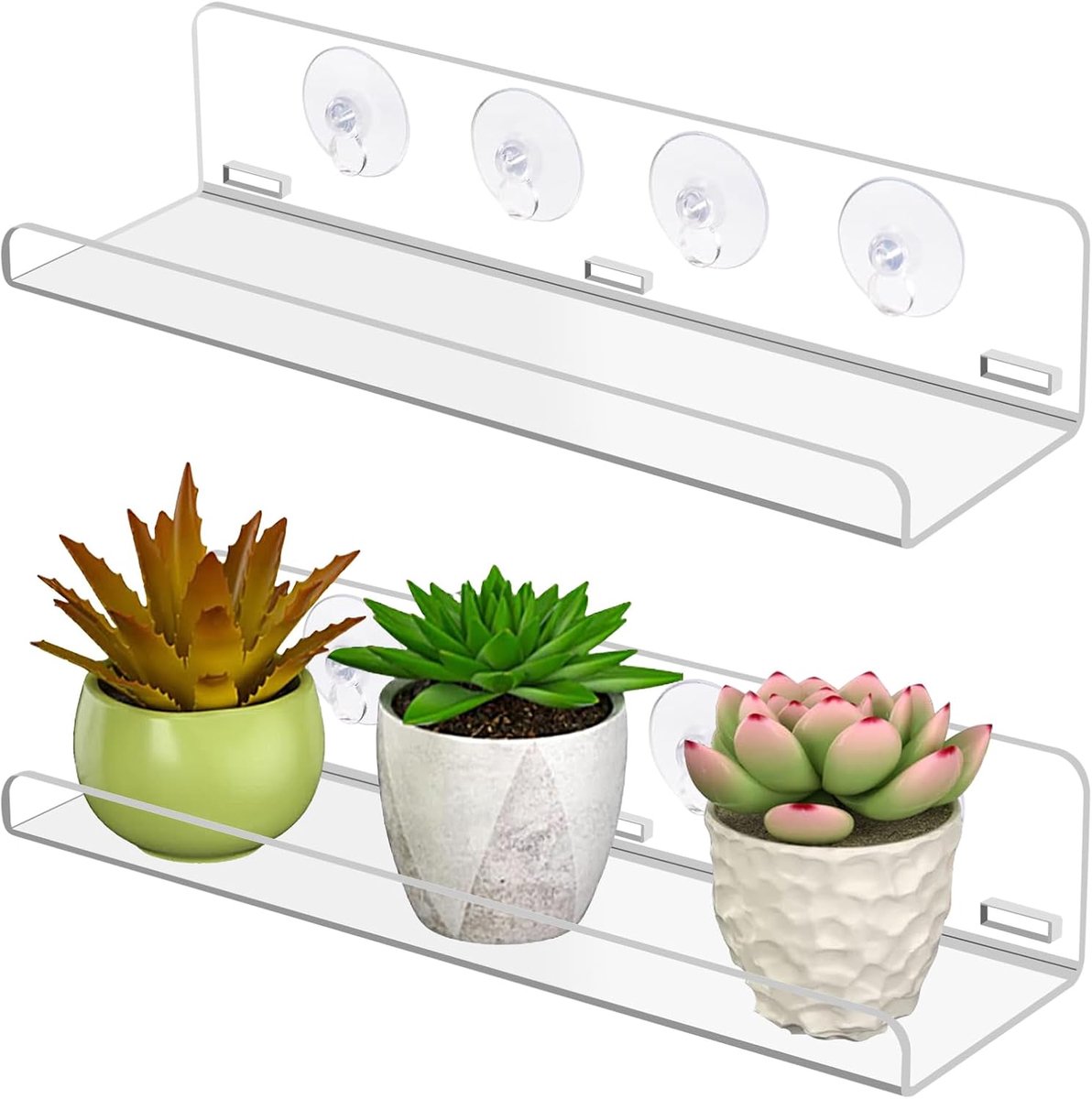 Plantenrek met Zuignappen 30cm - Transparant Acryl - Stabiliteit met 8 Zuignappen - Perfect voor Binnen - SnelShoppen