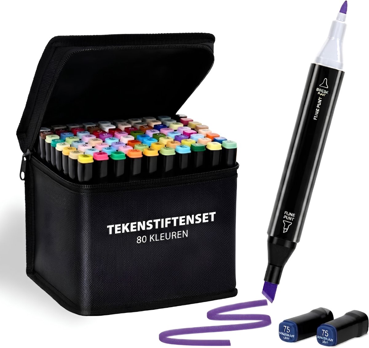 JCP® Twinmarkers - 80 Stukken - Alcoholpennen - Alcoholmarkers Set - Multikleur - 18cm x 15cm x 17cm