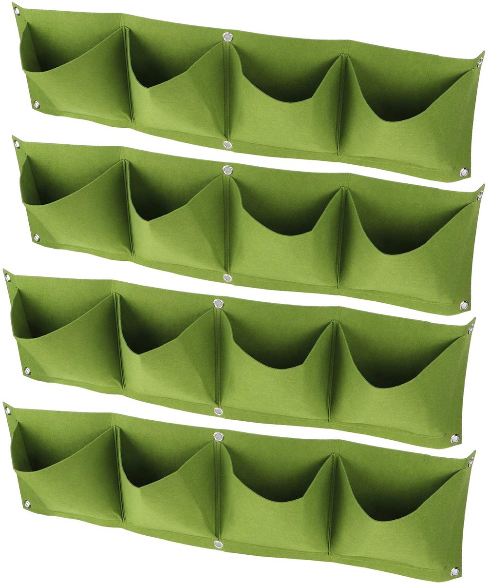 SnelShoppen - Verticale hangende buitenmuurplanter 4-delige 4-pocket plantentas - Wandmontage Herbruikbare afbreekbare vilt tuinplanter voor kruiden,
