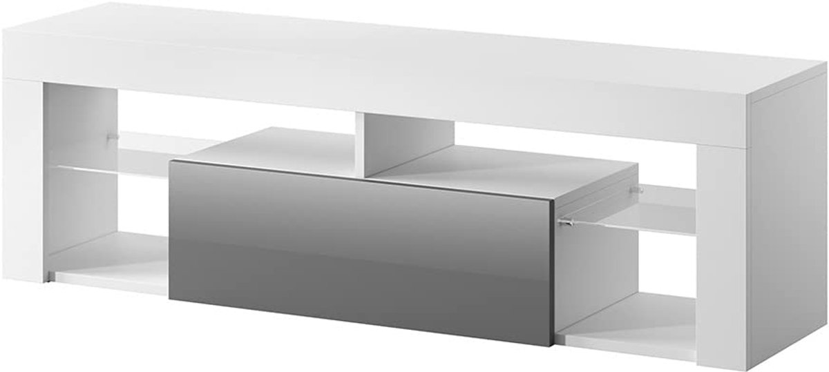SnelShoppen - Selsey Bianko TV-meubel met Klapdeur, Gelamineerde Plaat, Wit Mat/Grijs Hoog