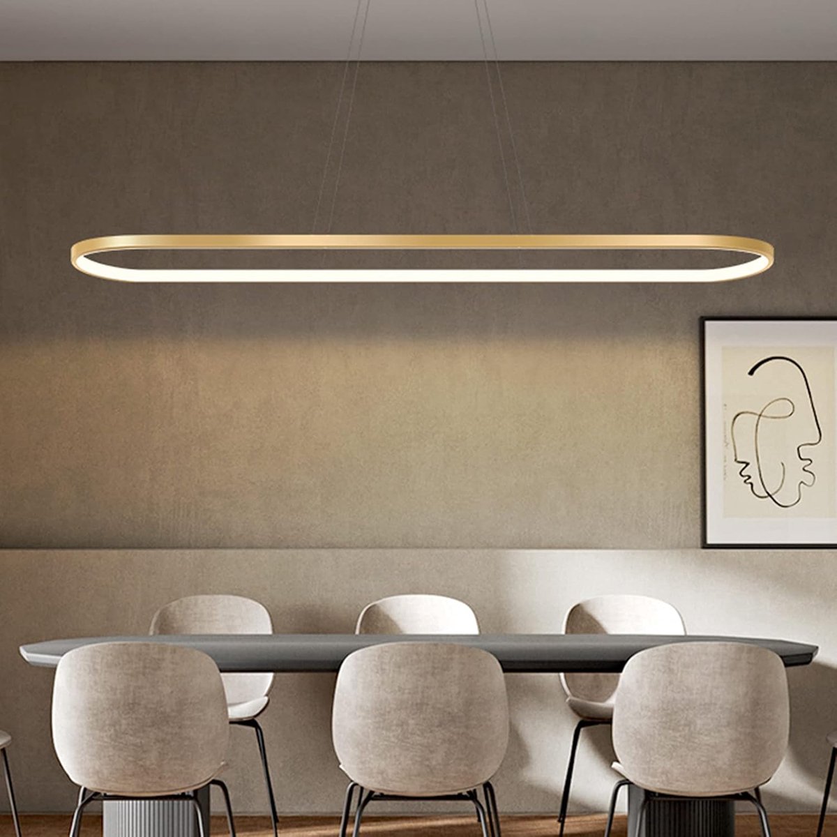 SnelShoppen - Bellastein Hanglamp Ovaal LED Plafondlamp Dimbaar met Afstandsbediening Modern Ringdesign Gouden Kroonluchter voor Eettafel Keukenlamp (
