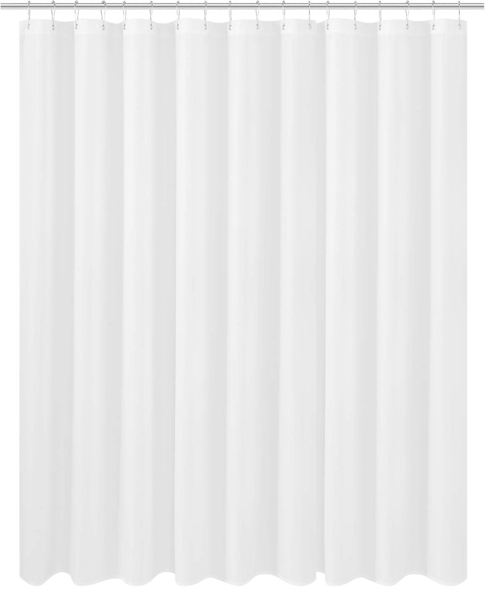 SnelShoppen - Extra breed extra lang stoffen douchegordijn voering 274 x 213 cm, hotelkwaliteit, wasbaar, witte spa badkamer gordijnen met doorvoertul
