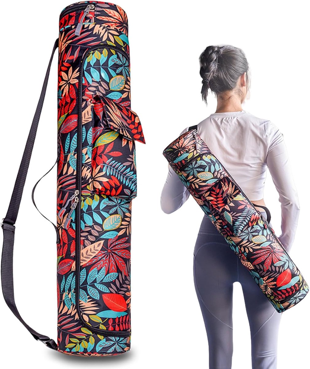 SnelShoppen - Aucuu Yogamatdrager met Waterproof Zakken, Groot Verstelbare Draagriem, Flessenzak en Nat Compartiment - Draagtas voor Yogamat en Gym/Pi