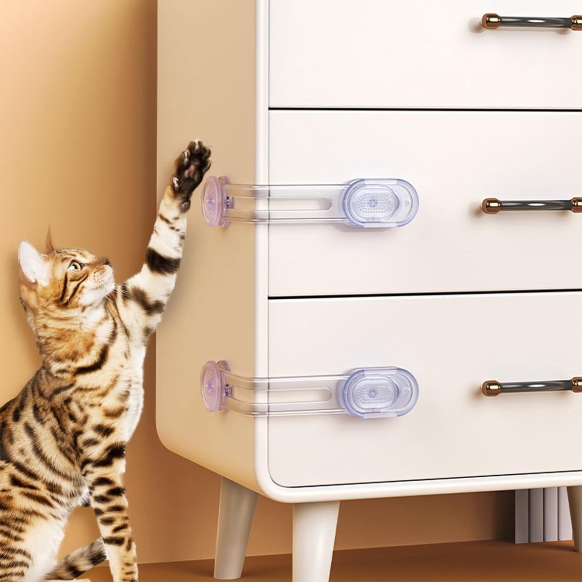 Oneay (Set van 2, transparant) Katbestendige kastsloten om te voorkomen dat katten en honden toegang krijgen tot kasten en voerbakken; veiligheidssloten voor babykasten.