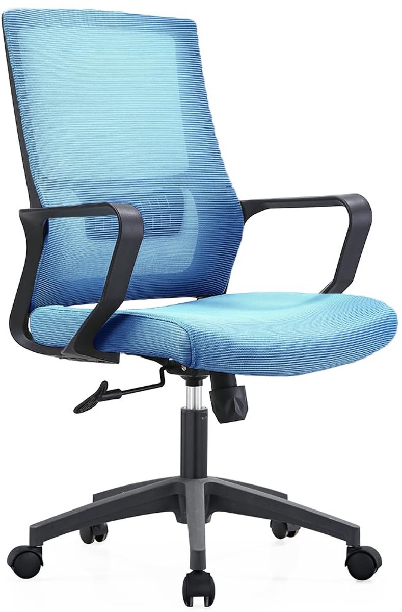 SnelShoppen - Ergonomische Draaistoel met Lendensteun, Verstelbare Bureaustoel voor Thuiswerk, Zweetbestendige Rugleuning, Blauw, Stevige Zwarte Basis