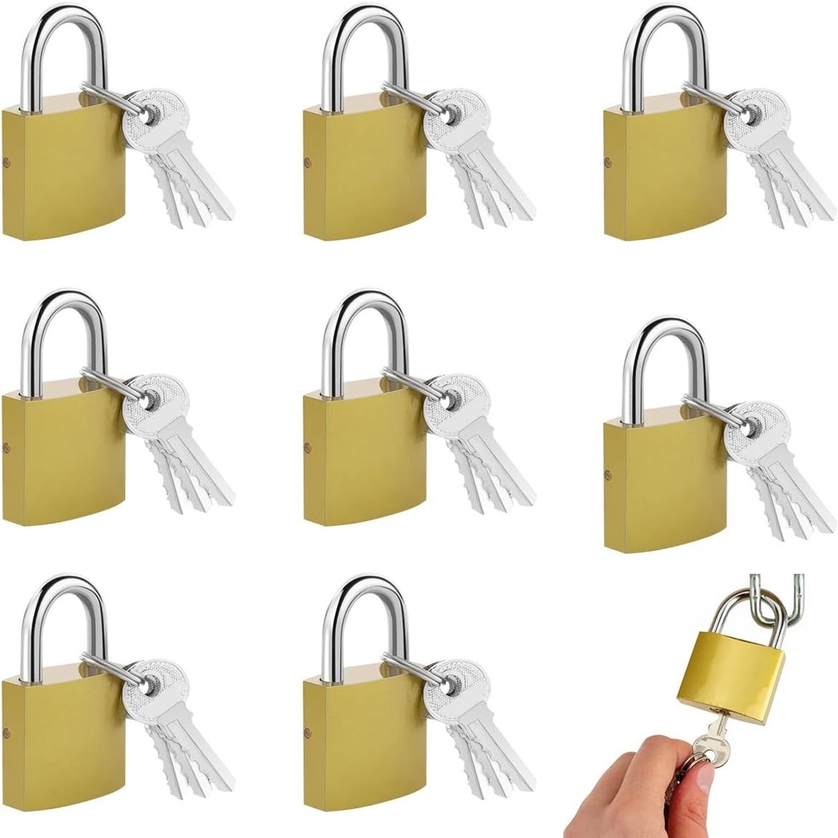 8 Weerbestendige Hangsloten voor Koffers en Kasten, 30 mm, Klein en Veilig met Sleutelset
