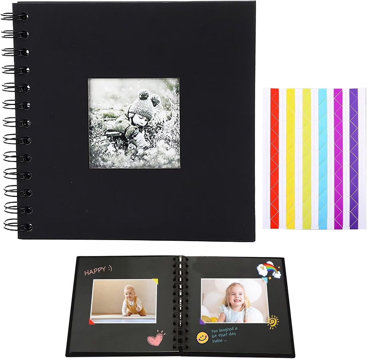 DIY Fotoalbum 165 x 165 mm met 20 Zwarte Pagina's, Creatief Scrapbook voor Baby, Familie en Verjaardag, Perfect voor Persoonlijke Herinneringen en Cadeaus