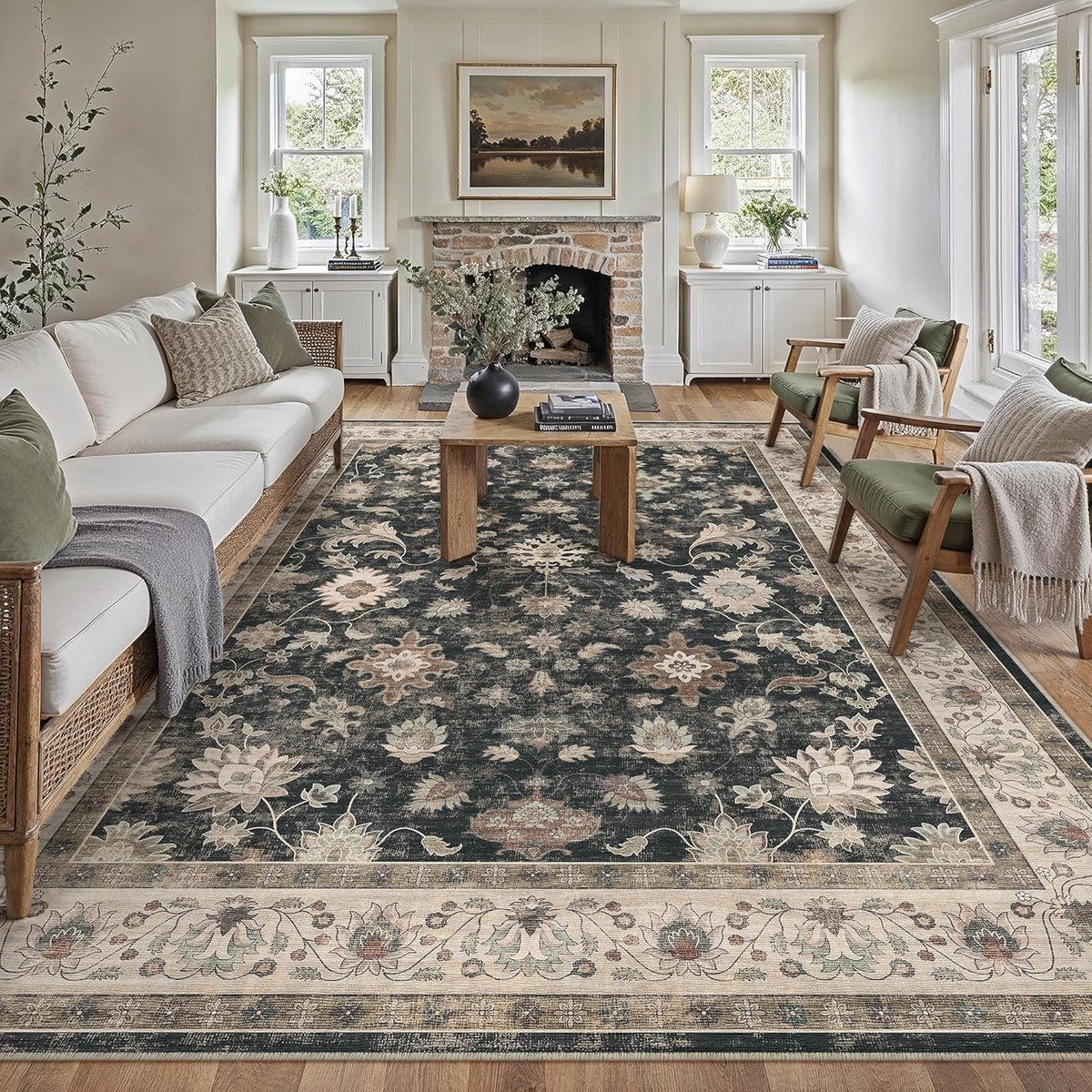 SnelShoppen - Vloerkleed XXL 300x400 cm, Wasbaar Laagpolig Bloemenpatroon, Antislip, Zacht Boho Vintage Tapijt voor Woonkamer, Slaapkamer, Eetkamer, K