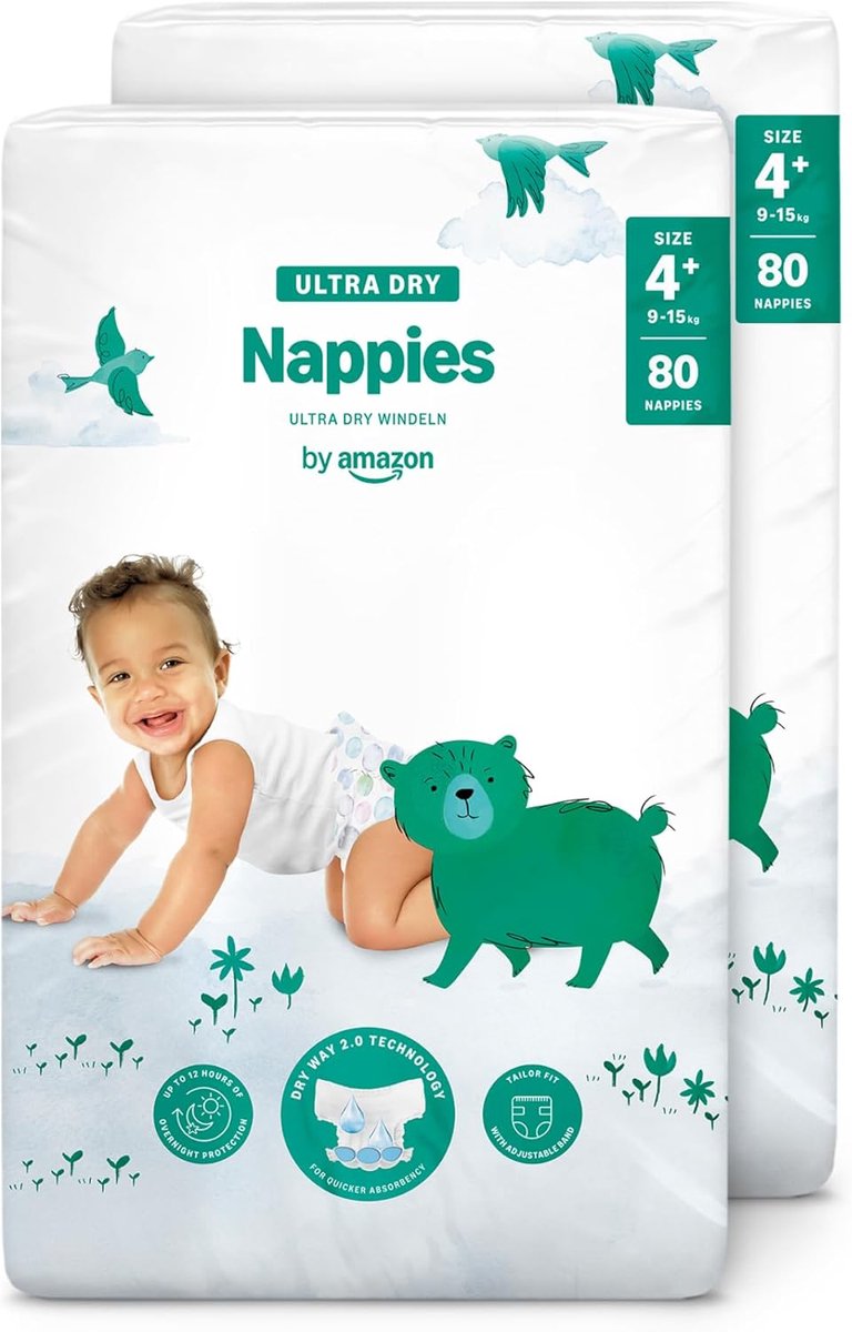 SnelShoppen - Ultra-Dry Luiers Maat 4+ (9-15 kg) - 160 Stuks - Snelle Absorptie - Lekvrije Comfort - Zacht en Ademend - Perfect voor Baby's