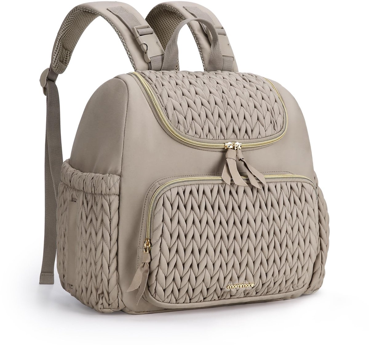 SnelShoppen - Mommore Luiertas, Stijlvolle Luierrugzak voor Baby met Isolatie, Aankleedkussen en Kinderwagenbevestigingen, Bruin, Minimalistisch 38x30