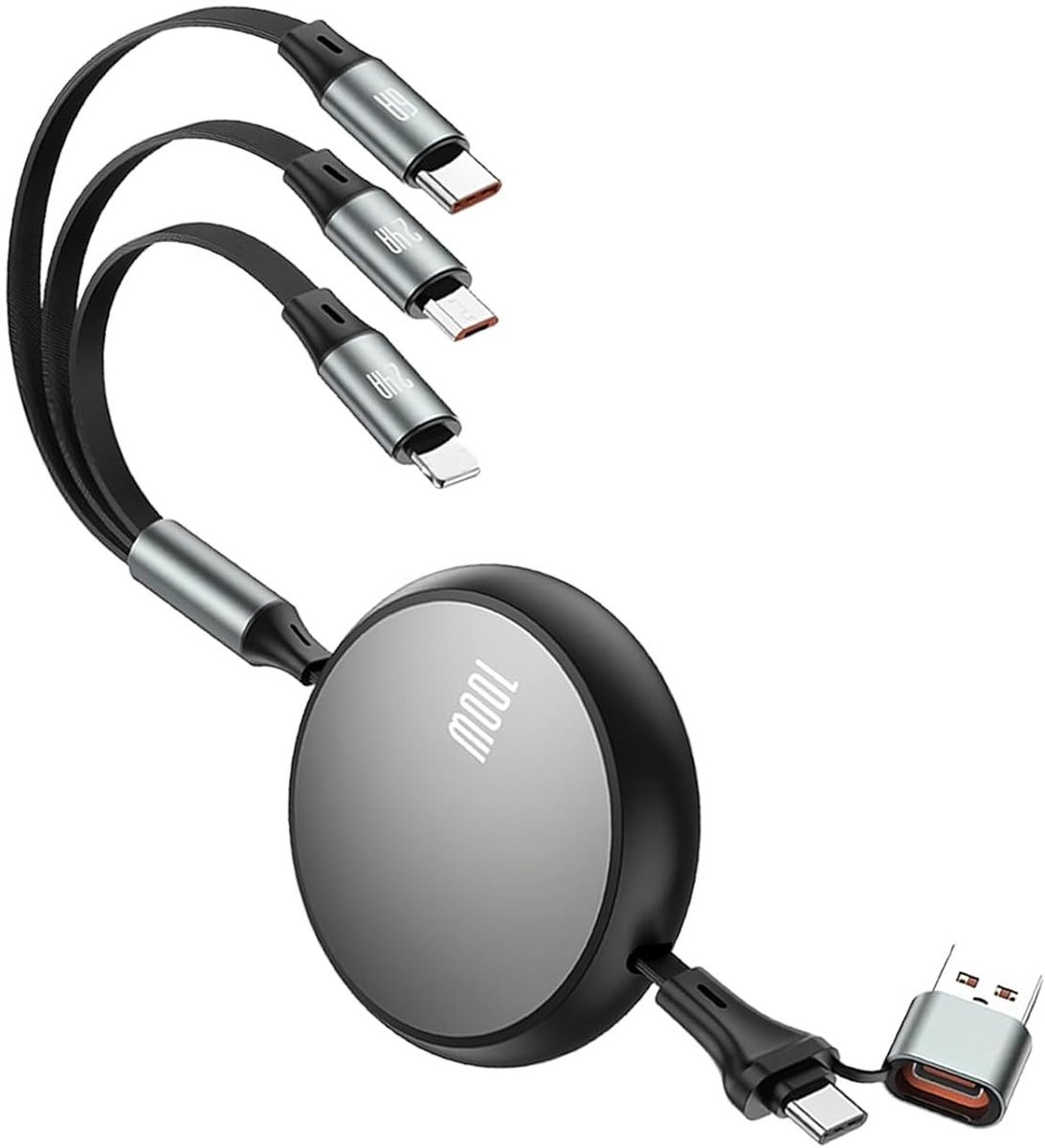 Multifunctionele USB C Retractable Oplaadkabel 3 in 2, 100W, Geschikt voor Laptops en Tablets, Verstelbare Lengte van 35-110cm