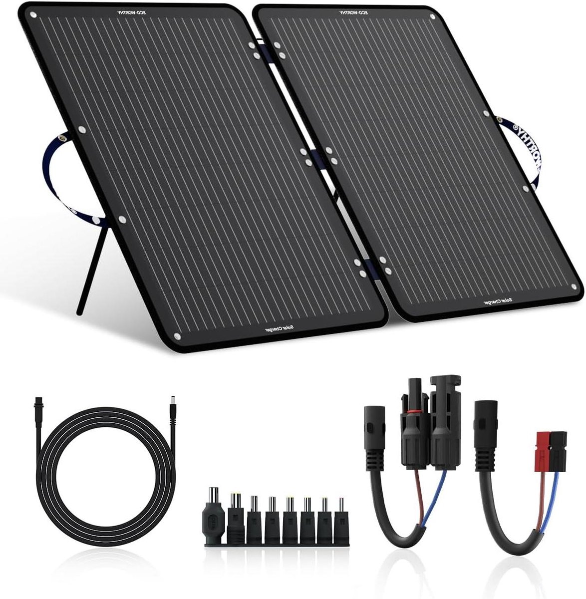 Opvouwbaar Zonnepaneel - Draagbare Energie - Kamperen en Reizen - Verstelbare Standaard - 100 Watt - Zwart