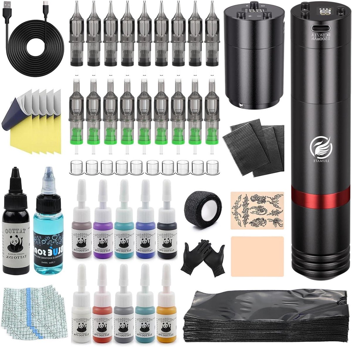 Draadloze Tatoeage Kit - Tattoo Machine Set - Artistiek Lichaamsontwerp - Instelbare Naalddiepte - 20 Naalden - Zwart