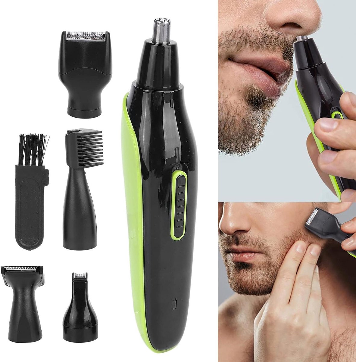 Neushaartrimmer Set - Gezichtshaar Trimmer - Persoonlijke Verzorging - 5-in-1 Functionaliteit - USB Oplaadbaar - Zwart Groen