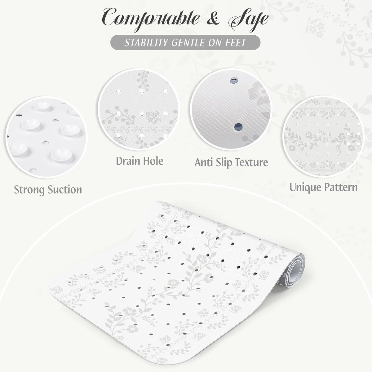 SnelShoppen - Antislip Badmat Douchemat - Schimmelvrij, Machinewasbaar, BPA-vrij - Grijs - Perfect voor Badkamer, Douche, Keuken - Veilig en Comfortab