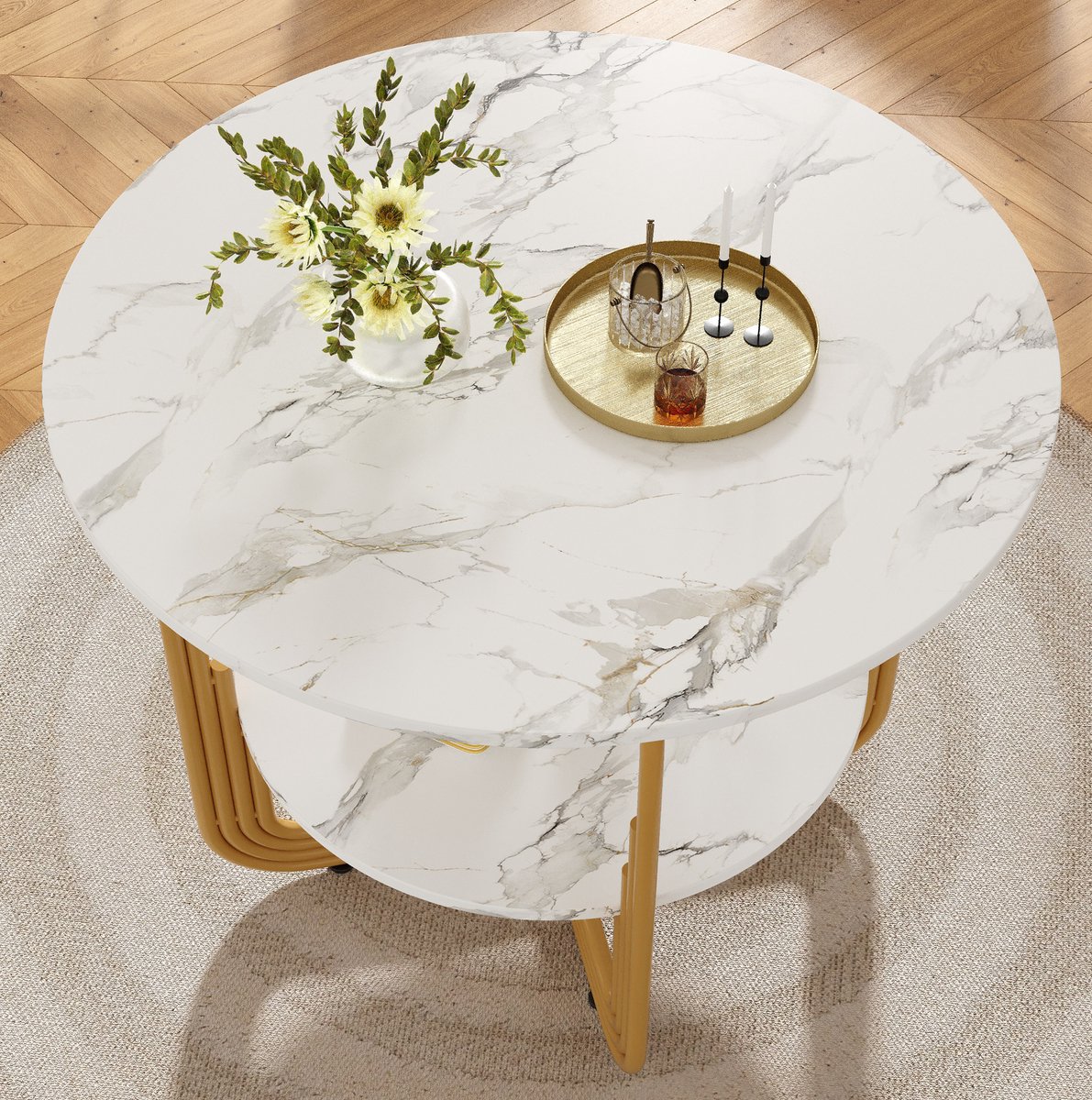 COVREO Eettafelset 80x80x76 cm grijs en goud, 4 stoelen MDF en metaal
