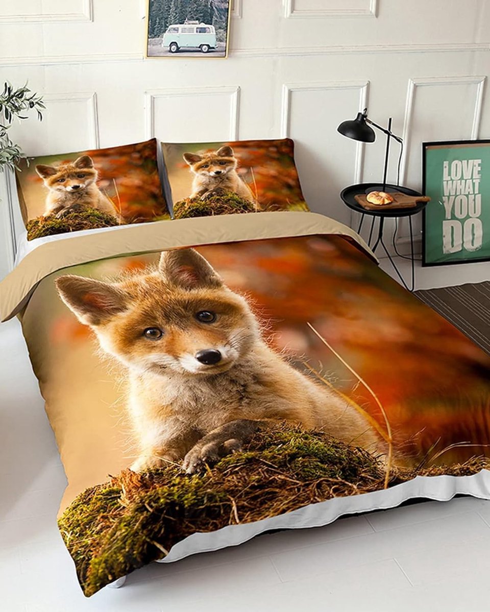 SnelShoppen - Morbuy Vos Dekbedovertrek Beddengoedset 2-delig 135 x 200 cm, 3D Dierenprint Bruin, Luxe Microvezel, Zacht Dekbedovertrek met Ritssluiti
