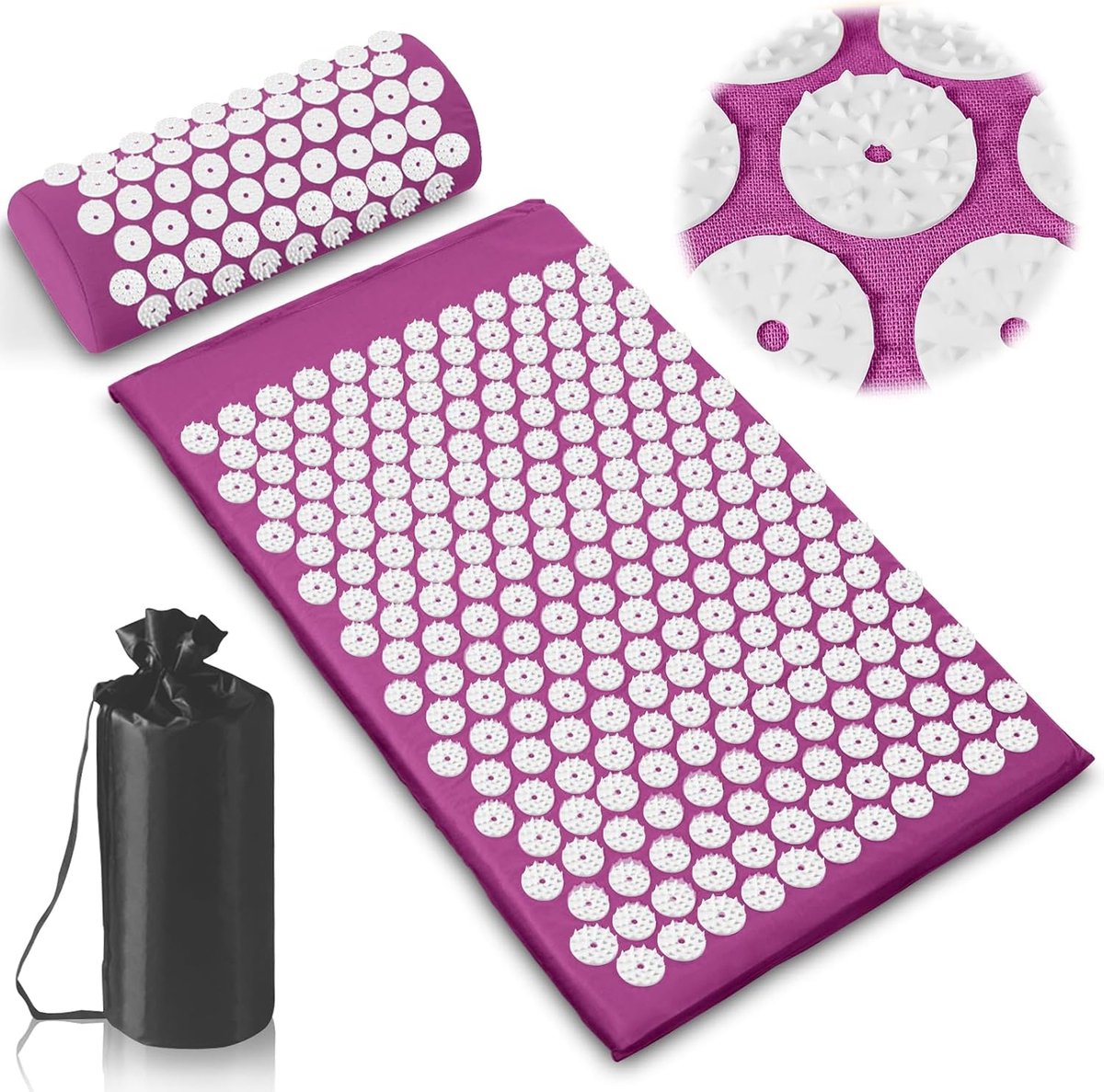 SnelShoppen - PQETBV Acupressuurmat met Bloemenveldkussen - Massagemat voor Thuis - Pijnverlichting, Spierontspanning, Bevordert Bloedsomloop - Paars