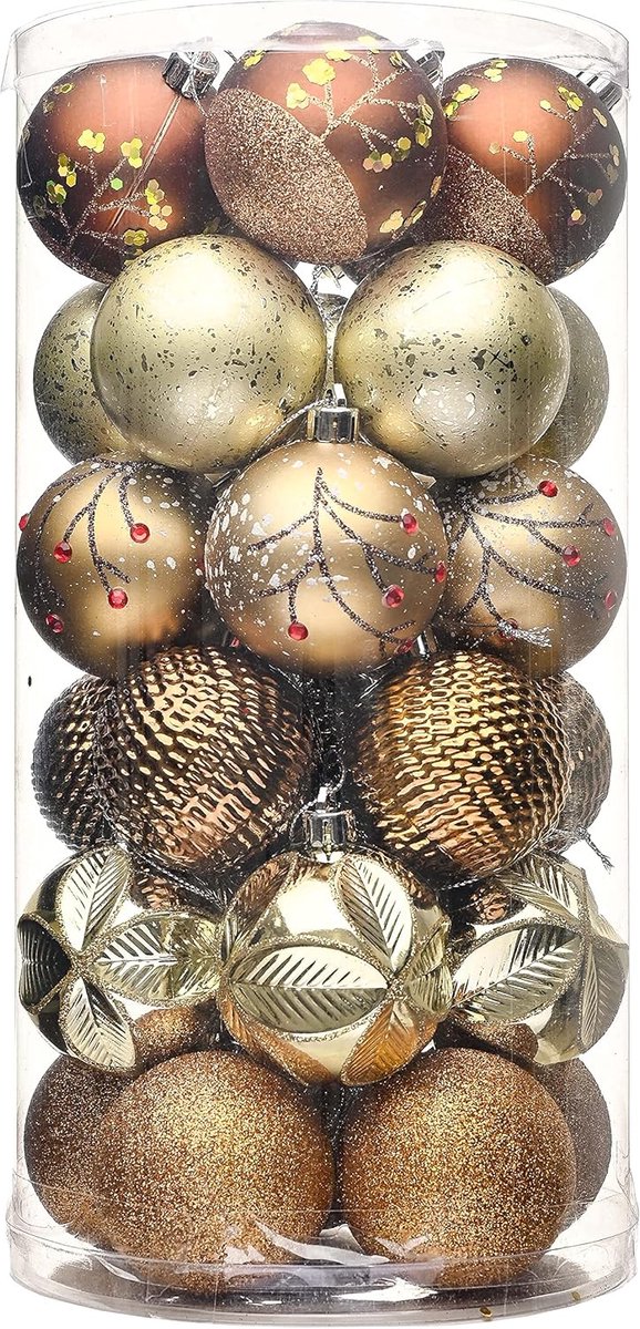 SnelShoppen - 30st Kerstballen 6cm Brons en Goud, Onbreekbare Kerstboom Ornamenten, Traditionele Hangende Ballen voor Feestdagen en Kerstdecoratie