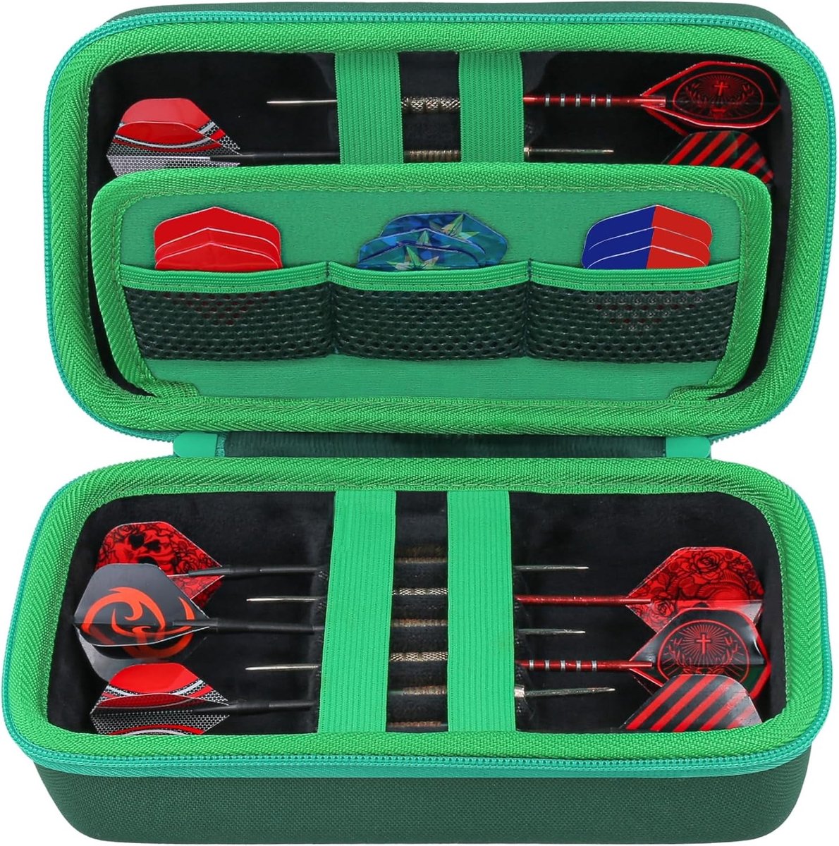 Dart Case voor Steel Tip en Soft Tip Darts met Mesh Vakken voor Accessoires en Bescherming
