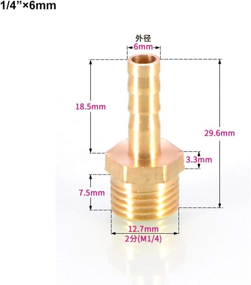 1 stuk BSP slangkoppeling met koperen fitting voor 6mm tot 25mm slangen, mannelijke BSP draadadapter en koppeling