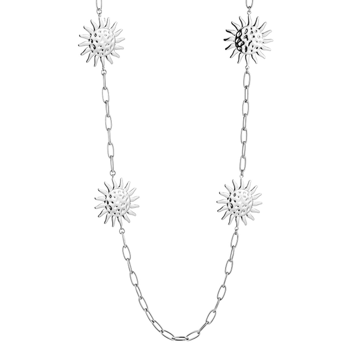 Lange Ketting & Heupketting Dames 90 cm - Roestvrij Staal (RVS) - Met Zon Bedels - Tailleketting / Buikketting / Lange Schakelketting - Sieraden Cadeau Vrouw - Zilver