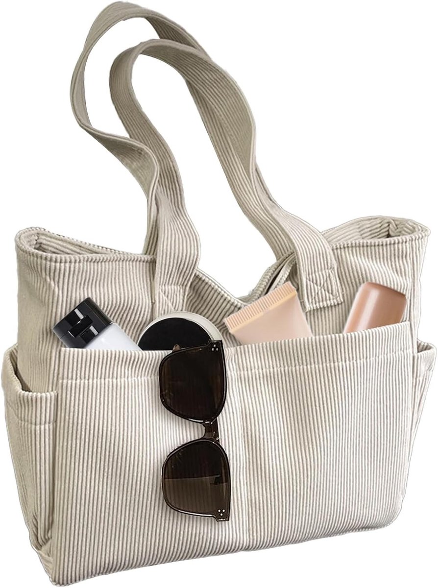 Dames corduroy strandtas, grote tote bag met rits, ideaal voor winkelen, werk en dagelijks gebruik
